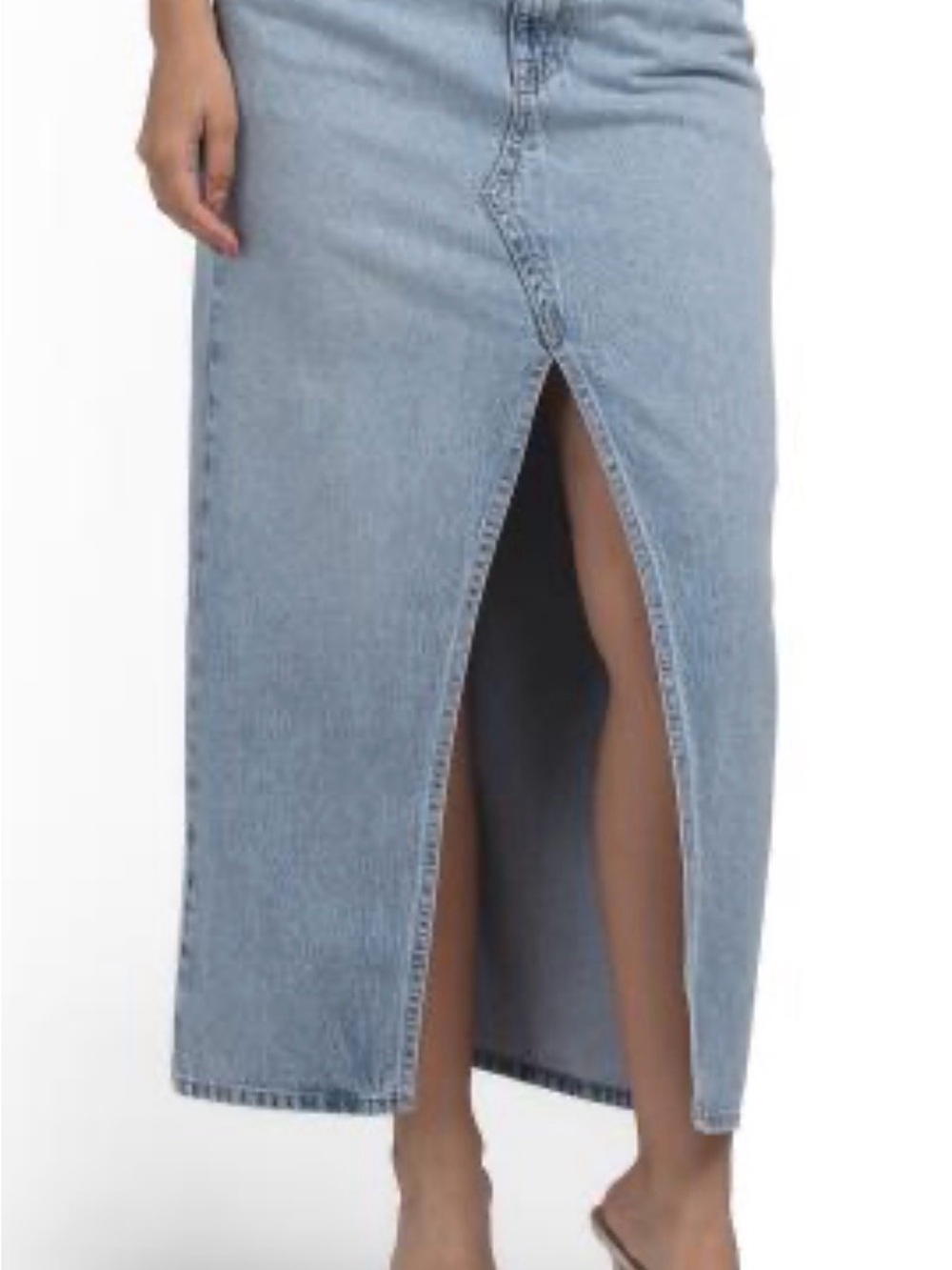 Modern America Light Blue Denim Maxi Skirt with Center Front Slit NWT size 31